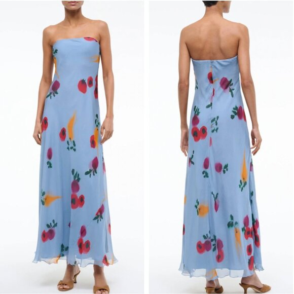 EUC STAUD Cassie Maxi Dress Gown Sz8 Farmers Market Slate Blue Cocktail Party - Picture 1 of 11
